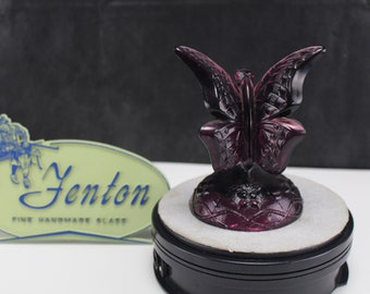 Fenton Art Glass Amethyst Purple Butterfly On Branch Ring Holder Figurine-Collectible Interior Decor