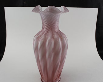 Fenton Art Glass 11" Melon Vase Rose Pink Opalescent Overlay Spiral Melon Vase Collectible Interior Design Decor