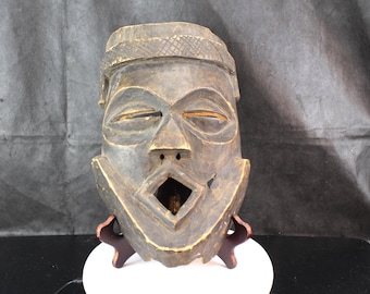 Vintage Hand Carved Wooden Tribal Mask | African Folk Art Wall Decor