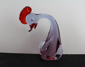 Murano Glass Neodymium Rooster Comical Figurine Purple and Red-Collectible interior design and home decor