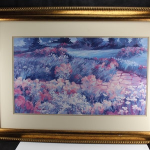 Art Print Springtime Flowers In The Park-Pink and Blue Interior Wall Decor Framed