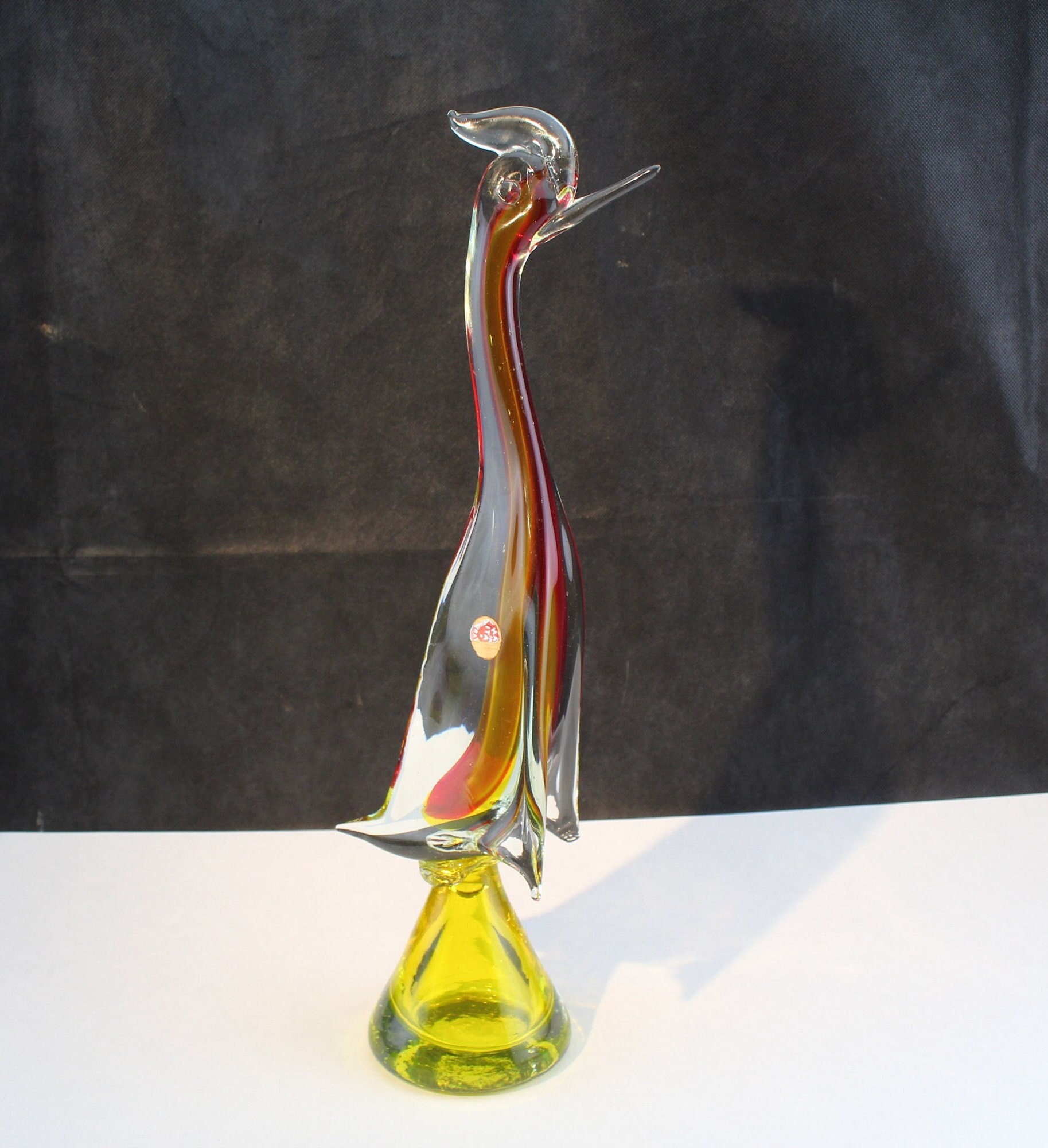 置物 Murano, antique Vecchia Murano VR Mark Amber Art Glass Vase 24K Gold Trim