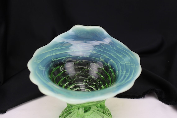 Northwood社　グリーンオパールセントガラス　キャニスター　ノースウッド Antique Northwood Glass Green Opalescent Ocean Shells Pattern
