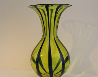 Pinkwater Glass Vase Yellow Green & Royal Blue Signed 2004-Collectible Interior Design home decor