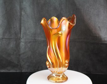 Vintage Fenton Marigold Carnival Glass "Stylized Flame" Vase