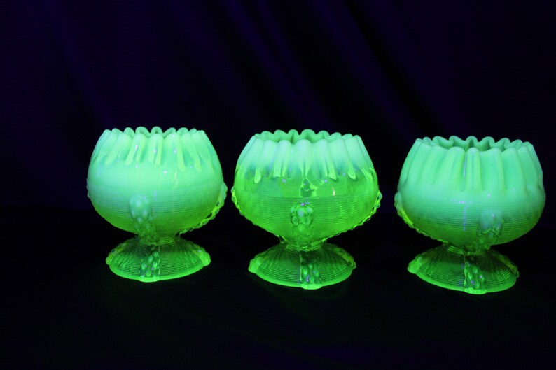 Antique Northwood Glass Rose Bowl Vaseline Opalescent Klondyke Etsy