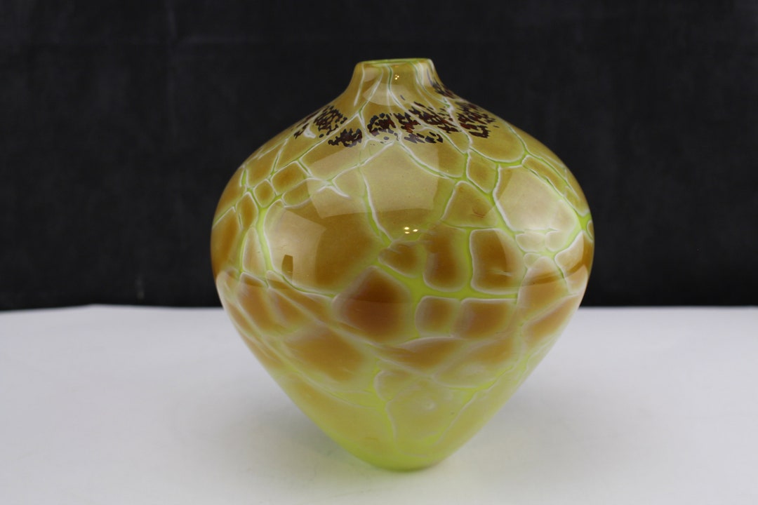Studio Art Glass Vase Molly Barnes Green Tortoise Shell Etsy