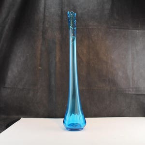 Swung Art Glass Vase Peacock Blue LE Smith Octagon 21&quot; Tall-Collectible Interior Design Home Decor