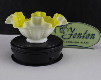 Fenton Glass Goldenrod Beaded Melon Double Crimped Bowl-Collectible interior home decor