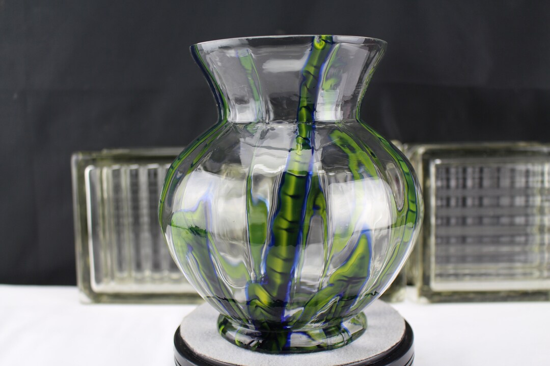 Art Glass Vasewilhelm KRALIK Bambus Vase Art Deco Bohemian Green and