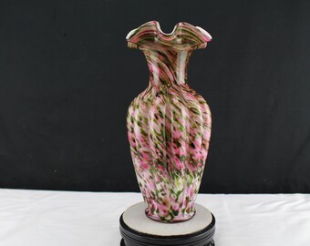Fenton 11" Vasa Murrhina Rose Pink and Green Adventurine Melon Vase