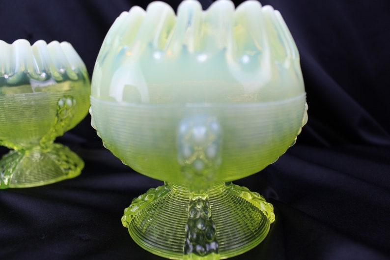 Antique Northwood Glass Rose Bowl Vaseline Opalescent Klondyke Etsy