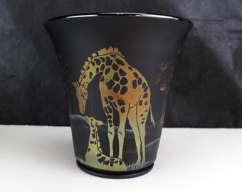 Fenton Connoisseur Collection "Giraffe" Sand Carved Black Marigold Vase