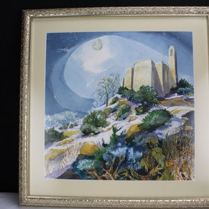 Vintage Watercolor Painting Landscape Church&quot;San Francisco Church Golden NM.&quot; Lois Rae