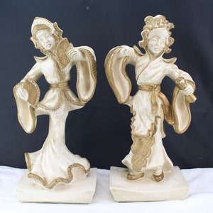 Large Asian Dancers Figurines-Universal Statuary Corp. 1950&#39;s-Thai/Bali Dancers-Home Decor
