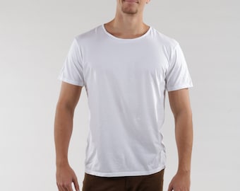 Mens White Supima Cotton T shirt, Open Neck T-shirt