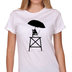 Women&#39;s White Supima® Cotton T-Shirt with Lifeguard Silhouette Print – Mission Bay, California Inspired