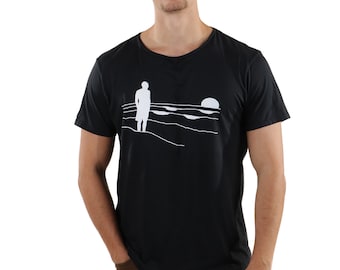 Clearance Sale -Beach Silhouette Mens Black Graphic T shirt