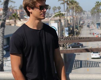 Supima Cotton Open Neck Plain Black T Shirt – Soft, Breathable, Athletic Fit
