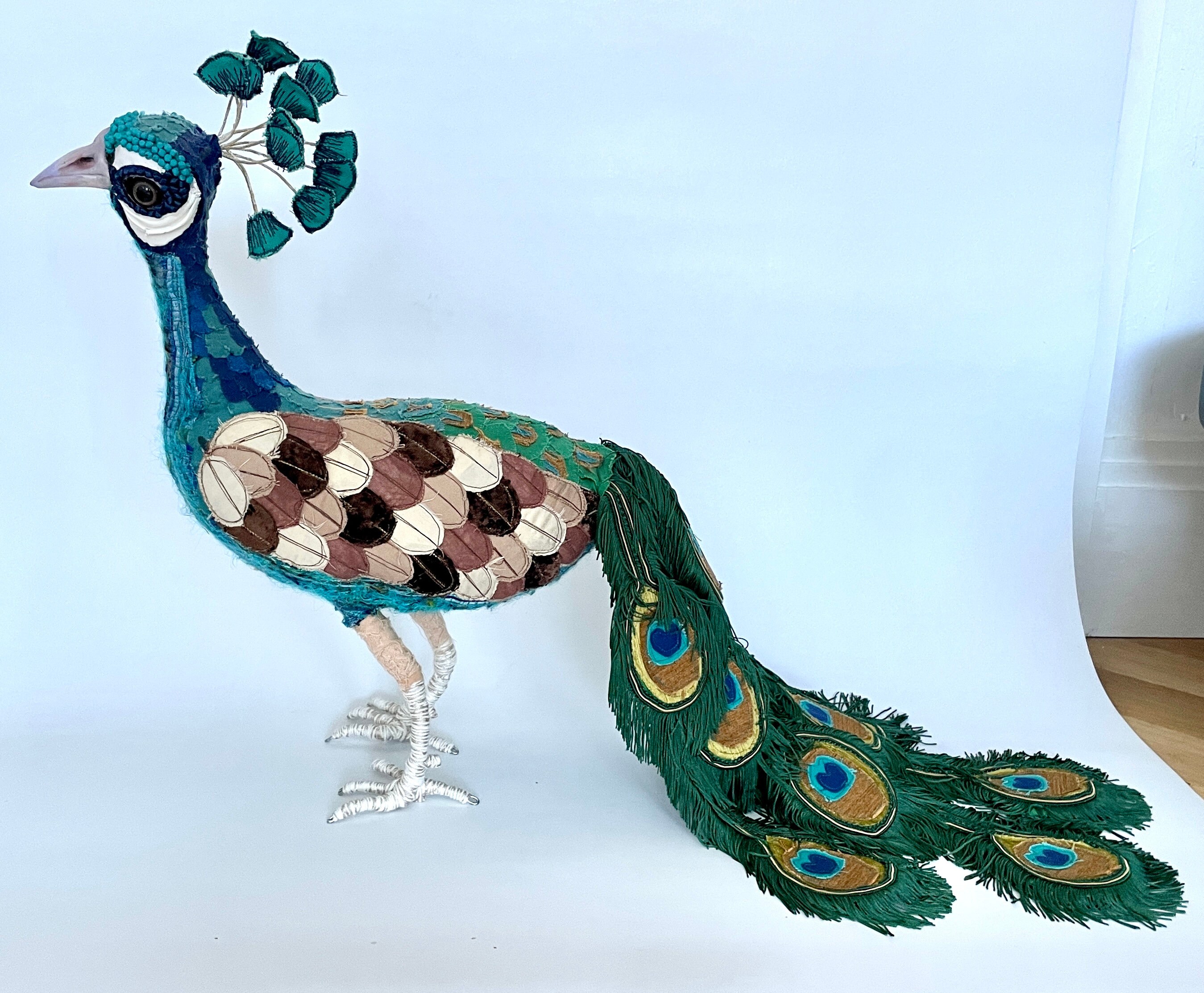 PEACOCK Bird Fabric Soft Sculpture 21