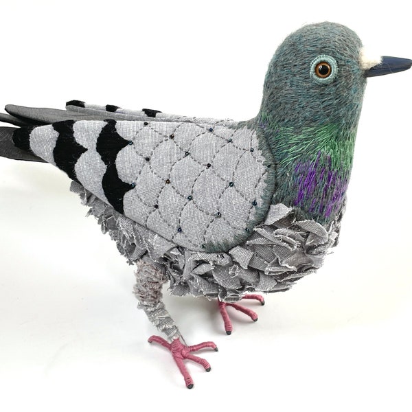 Pigeon Bird Fabric Soft Sculpture - Fibre Fiber Textile Art - Eclectic Minx Faux Taxidermy OOAK