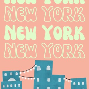 New York City Wandbild - NYC Art - Digital Download - New York City Neon Cute Poster Print - New York City Pink Print