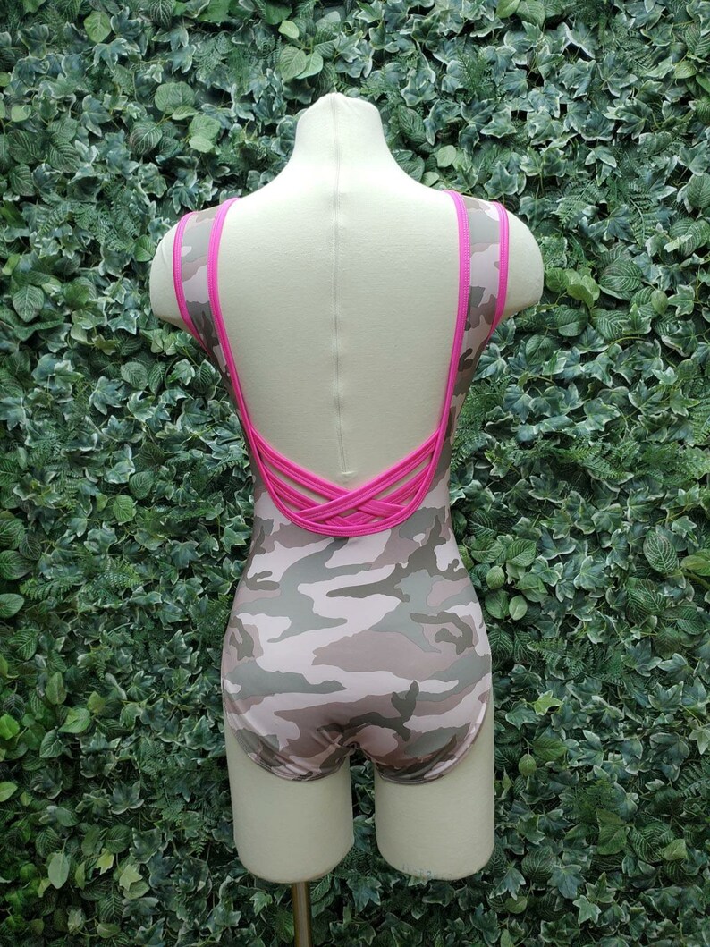 Pink Camo low back dance leotard