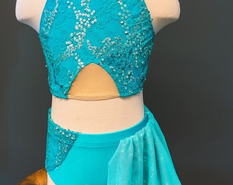 1 MC blue sequin 2 piece with side skirt- new and ready to ship