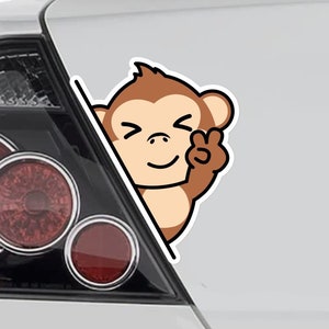 Peeking Monkey Car Decal Sticker / Kawaii Funny Monkey Showing V-Sign Hand Vinyl Waterproof Removable Outdoor Car Bumper Window Laptop
