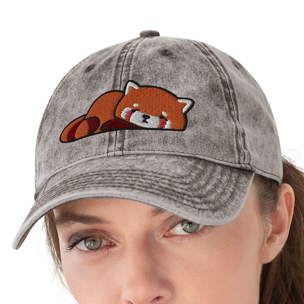 Lazy Red Panda Dad Hat / Red Panda Sleeping Vintage Style Baseball Cap / Animal Lover Gift / Funny Cute Kawaii / Vintage Cotton Twill Cap