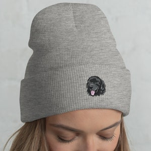 Newfoundland Cuffed Beanie / Embroidered Knit Head-Warming Hat / Winter Gift Cartoon Kawaii Newfie Dogs Lovers / One Size Fits All