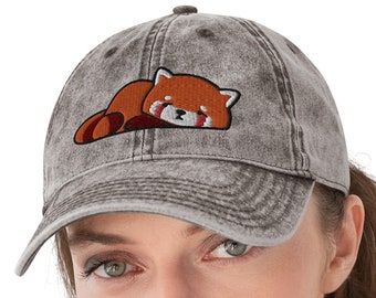 Lazy Red Panda Dad Hat / Red Panda Sleeping Vintage Style Baseball Cap / Animal Lover Gift / Funny Cute Kawaii / Vintage Cotton Twill Cap