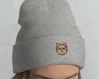 Embroidered Yorkshire Terrier Beanie - Cuffed Acrylic Dog Lover Gift