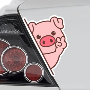 Peeking Cute Pig Car Decal Sticker / Kawaii Funny Pig Showing V-Sign Hand Vinyl Waterproof Removable Outdoor Bumper Window Laptop