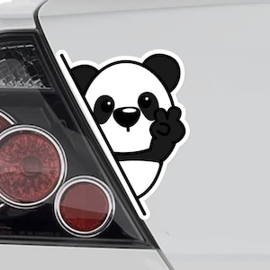 Peeking Panda Bear Car Decal Sticker / Kawaii Funny Panda Showing V-Sign Hand Vinyl Waterproof Removable Outdoor Bumper Window Laptop