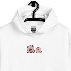 Embroidered Two Pigs Hoodie / Kawaii Farm Animals / Cute Cartoon Funny Fat Pig Drinking Water/Gift Husband Wife Mom Dad Women Men Sweatshirt
