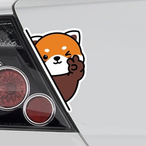 Peeking Red Panda Car Decal Sticker / Kawaii Funny Red Panda Showing V-Sign Hand Vinyl Waterproof Removable Outdoor Car Bumper Window Laptop