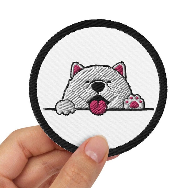 Samoyed Embroidered Patch / Black & White Dog / Attachment Options Iron-On, Sew-On, Safety Pin / Patches For Clothes Bags / 3″ in diameter