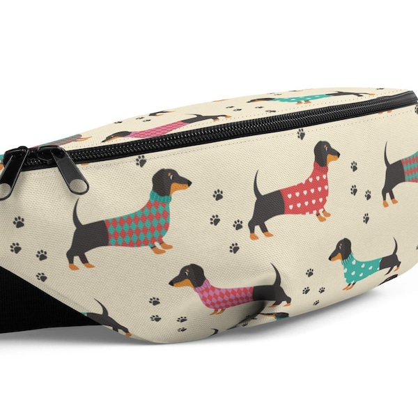 Dachshund Walking Bag / Dog Print Fanny Pack / Waist Belt Bag / Treats Hip Bag / Crossbody Bag / Dachshund Accessory Gift