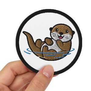 Otter Embroidered Patch / Kawaii Otter Wild Animal / Iron-On, Sew-On, Safety Pin / Patches For Jeans Clothes Bags / 3″ diameter