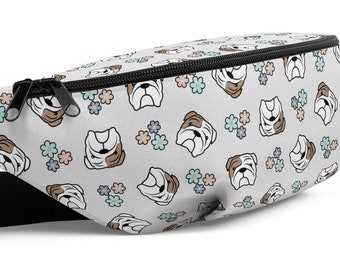 English Bulldog Walking Bag / Cute Dog Fanny Pack / Waist Flowers Belt Bag / Treats Hip Bag / Crossbody Bag / English Bulldog Accessory Gift