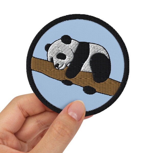 Baby Panda Bear Embroidered Patch / Kawaii Animal Sleeping Panda / Iron-On, Sew-On, Safety Pin /  Patches Jeans Clothes Bags / 3″ diameter