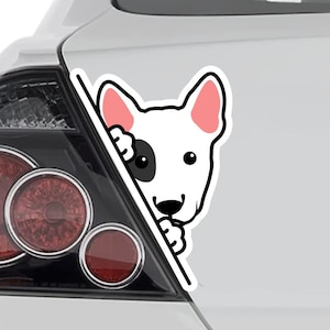 Peeking Bull Terrier Car Decal Sticker / Cute Cartoon Bullterrier Head Face / Vinyl Waterproof Removable Outdoor / Bumper Window Laptop