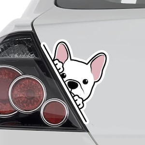 Peeking French Bulldog Car Decal Sticker / Cute Cartoon White Frenchie Head Face / Vinyl Waterproof Removable Outdoor / Bumper Window Laptop