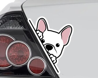 Peeking French Bulldog Car Decal - Cartoon White Frenchie Waterproof Vinyl Sticker