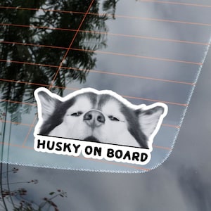Husky On Board Car Sticker Decal / White Peeking Siberian Husky Window Bumper  /  Dog Vinyl Decal Weather Resistant (Outdoor + Indoor)