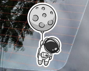 Astronaut Moon Balloon Car Decal - Cartoon Spaceman Waterproof Sticker