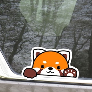 Cute Red Panda Car Decal Sticker / Kawaii Red Panda Waving Paw Up Wall Vinyl Waterproof Decal Bumper Window Laptop Bottle / Outdoor + Indoor