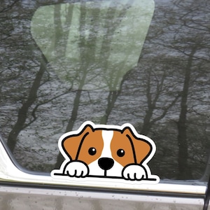 Peeking Jack Russell Terrier Car Decal Sticker / Kawaii Cartoon Dog Puppy Vinyl Removable Waterproof Outdoor / Bumper Window Bottle Laptop