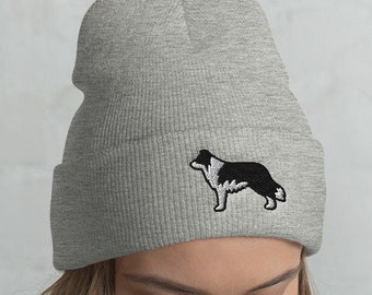 Border Collie Cuffed Beanie / Embroidered Knit Head-Warming Hat / Winter Kawaii Christmas Gift For Border Collie Lovers /  One Size